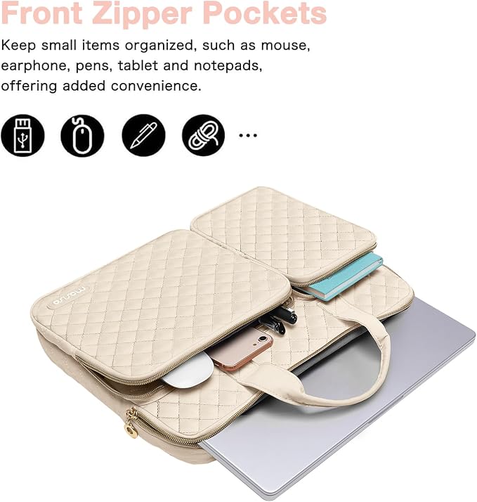 MOSISO 360 Protective Laptop Case 13.3 inch, 13-13.3 inch Laptop Sleeve Compatible with MacBook Air/Pro 13/Pro 14,HP Dell ASUS Lenovo, Square Quilted Bag Cover with 2 Pockets&Handle&Belt, Sand