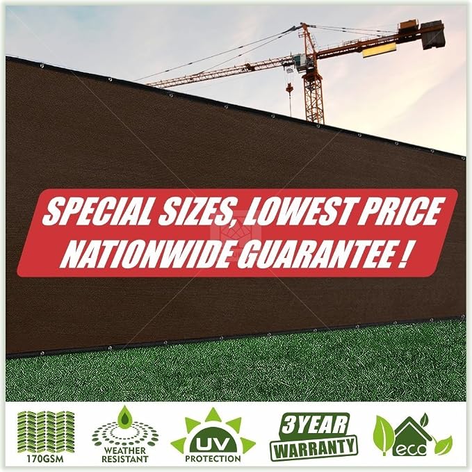 ColourTree Customized Size Fence Screen Privacy Screen Brown 4' x 9' - Commercial Grade 170 GSM - Heavy Duty - 3 Years Warranty - Cable Zip Ties Included