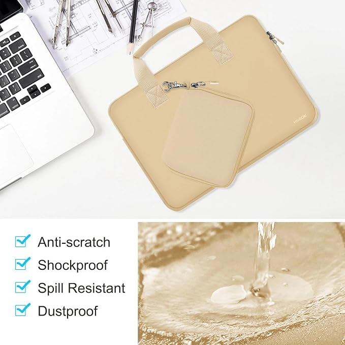 Hseok Laptop Sleeve 14 inch Case with Small Case, Compatible with MacBook Neo 14, MacBook Pro 14 M5/M4/M3/M2/M1, XPS 14 and Most 14 inch Notebooks, Neoprene Computer Handbag,Champagne