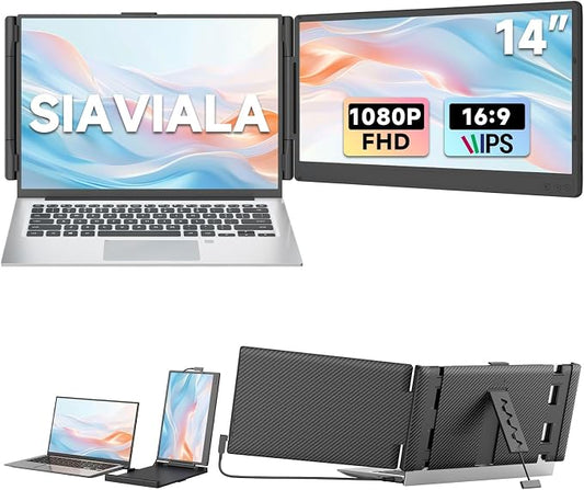Laptop Screen Extender, 14” FHD 1080P IPS Dual Laptop Monitor Extender, Portable Monitor for 13-17.3” Laptops, Plug & Play Dual Screens for Windows/Mac with USB C/HDMI Port