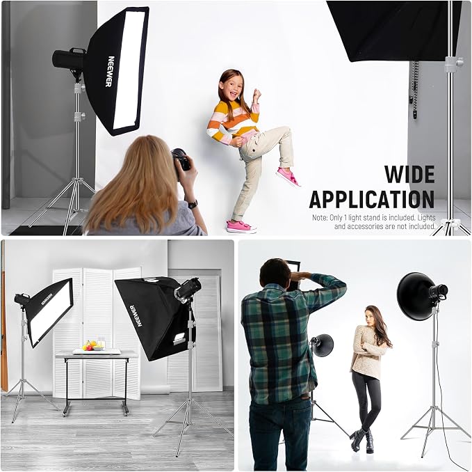 NEEWER Upgraded 75"/190cm Light Stand Stainless Steel Spring Loaded, Foldable Photography Tripod Stand with Stronger Tube Joints for Strobe Softbox LED Ring Light, Max Load 13.5lb/6.5kg, ST-190SS