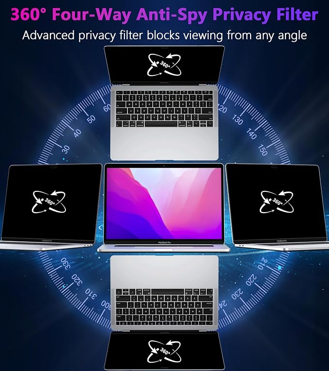 PYS 4-Way Privacy Screen for MacBook Air 15.3 Inch (2025-2023, M4/M3/M2) - 360° Anti-Spy Filter, Matte Anti-Glare Protector, Scratch-Resistant Film, Laptop Screen Privacy Shield