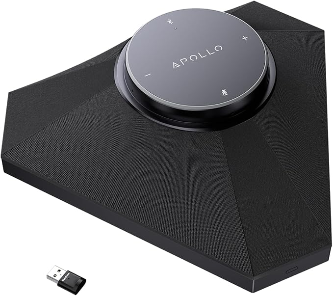 Conference Speaker and Microphone for Large Meeting Rooms, Daisy Chain Mics(Not included) for Up to 20 People, 360° Voice Pickup, AI Noise Reduction, 10W Speakerphone, USB/Bluetooth, Works with Zoom