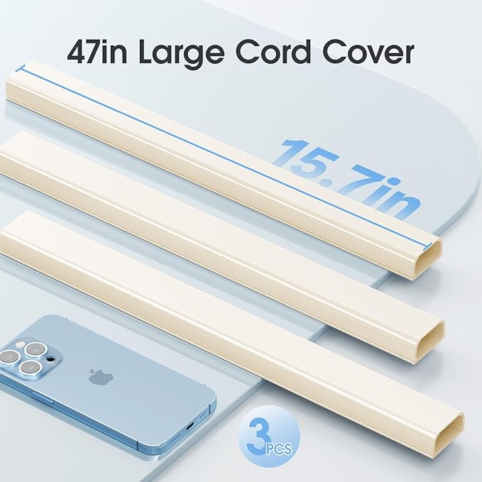 47in XX-Large Beige Cord Hider Wall Mounted TV, Pre-drilled Cord Cover, Wire Hiders for TV on Wall, Paintable Cable Cover, W2.36in H0.75in