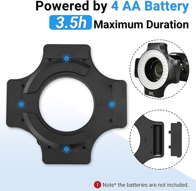 JJC Macro Ring Light for DSLR Macro Lens Canon EF 100mm f2.8L/RF 100mm f2.8L/EF-S 60mm f2.8/Nikon AF Micro 60mm f2.8D/AF-S DX Micro 40mm f2.8G/Z MC 50mm f2.8 with 49/52/55/58 62/67mm Adapter Rings