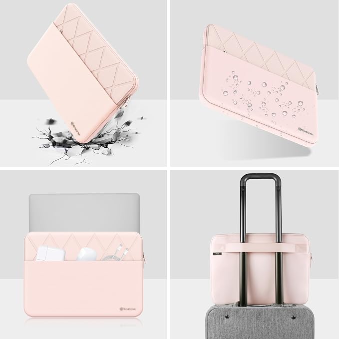 Smatree Laptop Sleeve for 13.5 inch Microsoft Surface Laptop 6/5/4, Case with Accessory Pocket, YKK Zipper, Patented Shockproof Design, Pink (E457P)