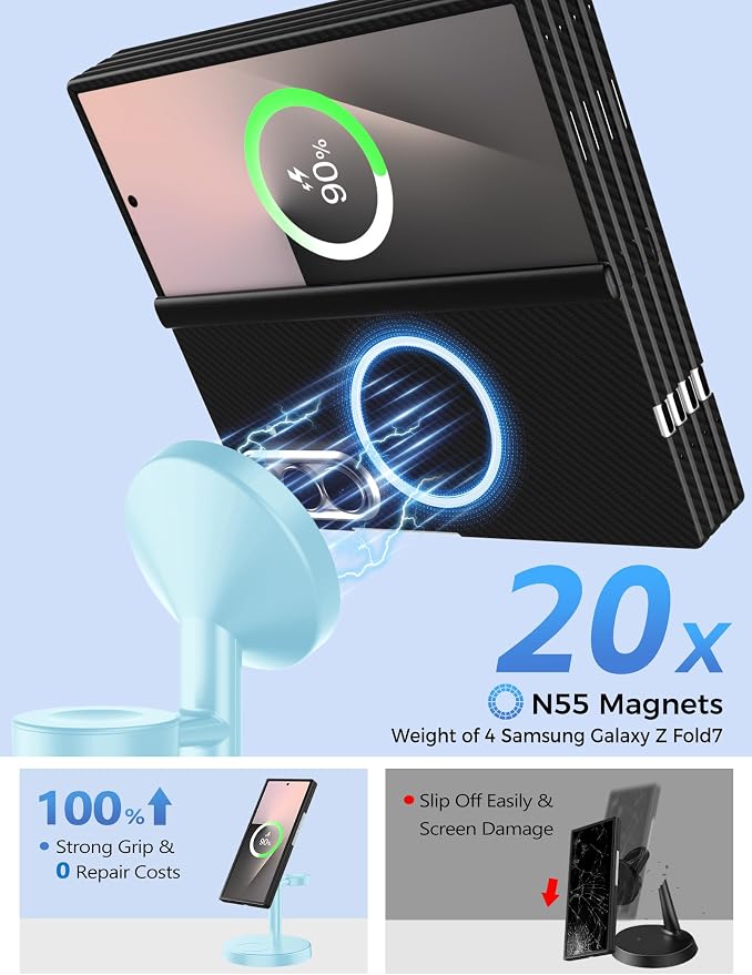 Magnetic Wireless Charger for Samsung, 3 in 1 Super Fast Charging Station Compatible with MagSafe, Phone Charger Stand for Samsung Galaxy S26 Ultra S25 Z Fold/Flip 7, Watch Ultra 8 7 6, Buds 4/3 Pro