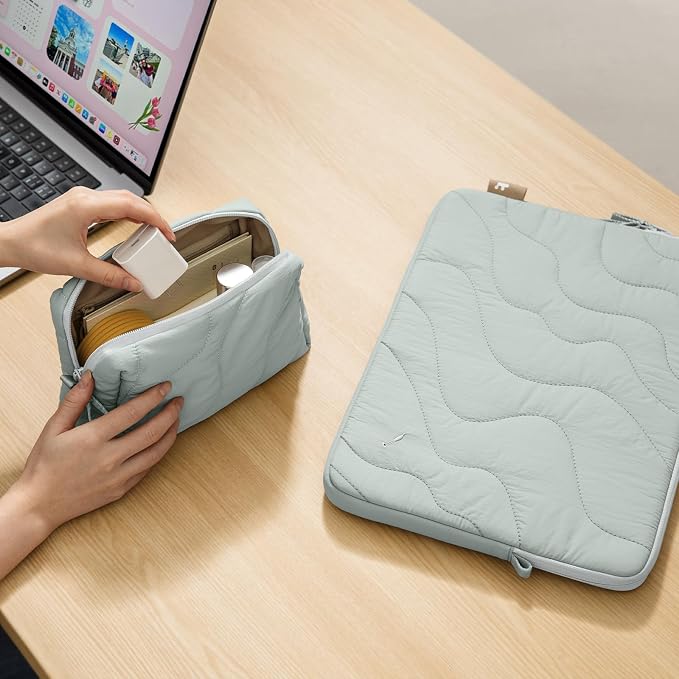 tomtoc 360 Protective Puffy Laptop Sleeve Kit for 14-inch MacBook Pro M5 2026 A3426 A3427/M4/M3/M2/M1 Pro/Max A3434 A3112, Quilted Soft Puffer Computer Bag with Tech Pouch for 13.8" Surface Laptop 7