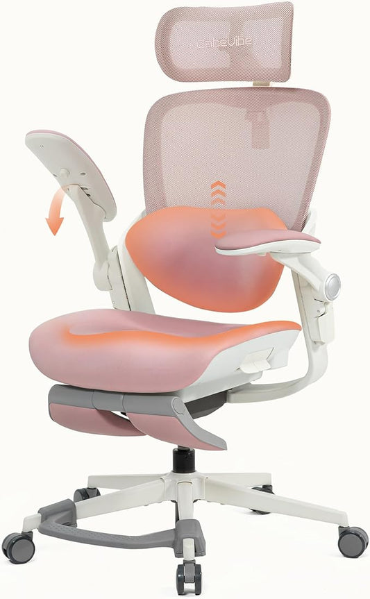 CabLady S2 Petite Ergonomic Office Chair for Women, Small Frame Desk Chair with Adjustable Lumbar, Headrest & Footrest, Space-Saving Flip-Up Armrests