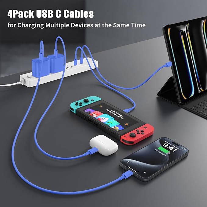 Essri USB C to USB C Cable 3FT for Apple iPhone 16 15 Charger Cord,4Pack 60W C to C Cable Fast Charging Wire for iPhone 16 15 Pro Plus Pro Max iPad Pro/Air MacBook Pro/Air,for Galaxy S24 S23-Blue