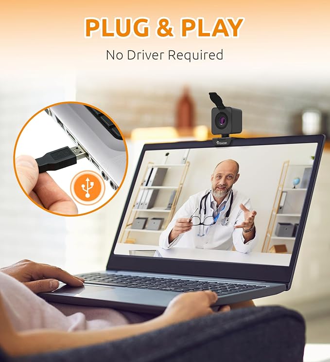TOUCAN 1080P Webcam for pc, Webcam with Microphone for Laptop, Plug and Play USB Web Cam, 90°View Computer Camera, External Camera for Streaming, Skype, Zoom, FaceTime, Hangouts, MacBook/Tablet