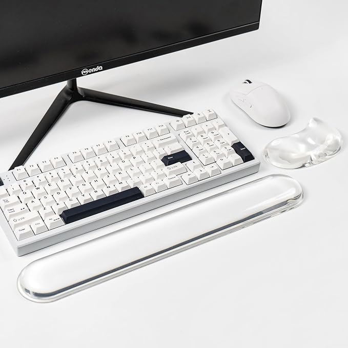 Gel Keyboard and Mouse Wrist Rest Set –White Clear Wrist Rest for Computer Keyboard 60%/68%/75%, Comfort & Support for Typing and Gaming