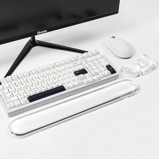 Gel Keyboard and Mouse Wrist Rest Set –White Clear Wrist Rest for Computer Keyboard 60%/68%/75%, Comfort & Support for Typing and Gaming