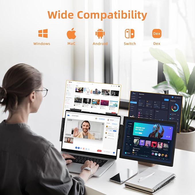 Laptop Screen Extender, 14" FHD IPS 1080P Portable Monitor for Laptop Mini HDMI/Type-C PC Display Extender Fits 14"-16.5" Laptops,Plug & Play for Windows/Mac/Android/Switch/PS5