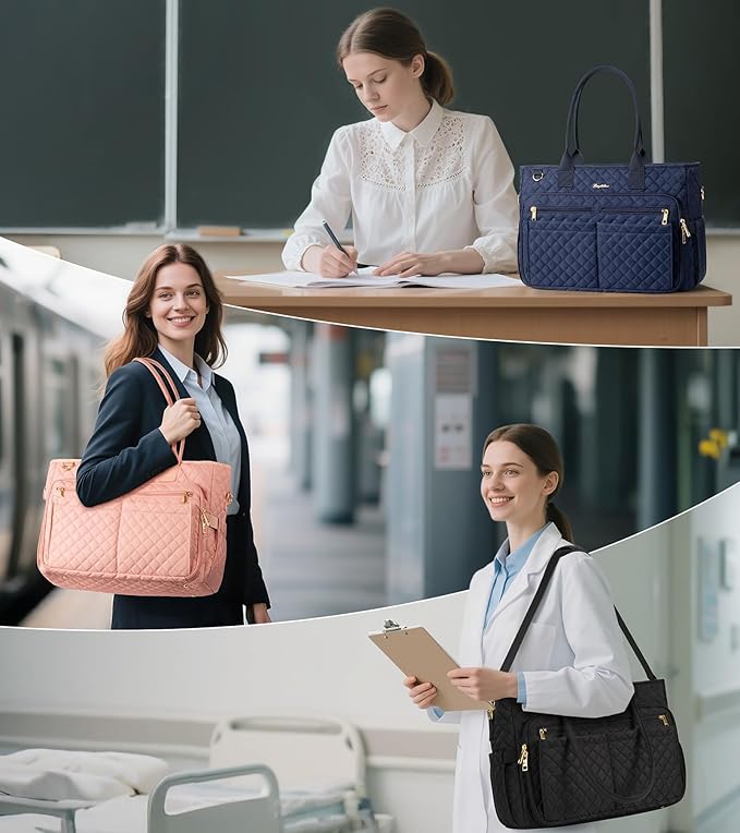 Bagstellar Teacher Bags for Women, 15.6 inch Laptop Work Tote Bag Quilted Nurse Bible Computer Shoulder Bag for School Travel | Dream Tote Work Bag
