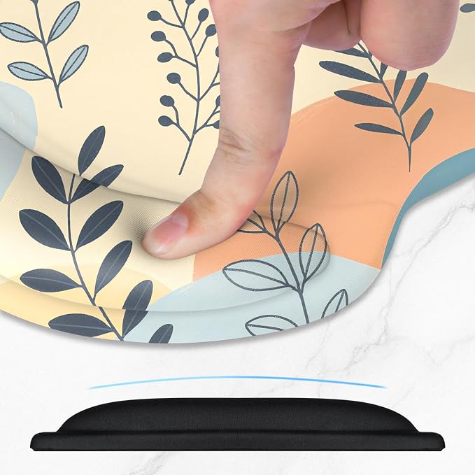 ITNRSIIET Ergonomic Mouse Pad with Comfort Gel Wrist Rest, Non-Slip PU Base, Smooth Textured Surface, Reduces Hand Fatigue & Wrist Pain, 8.7 x 7.2 Inch for Office Gaming Home, VividFoliage