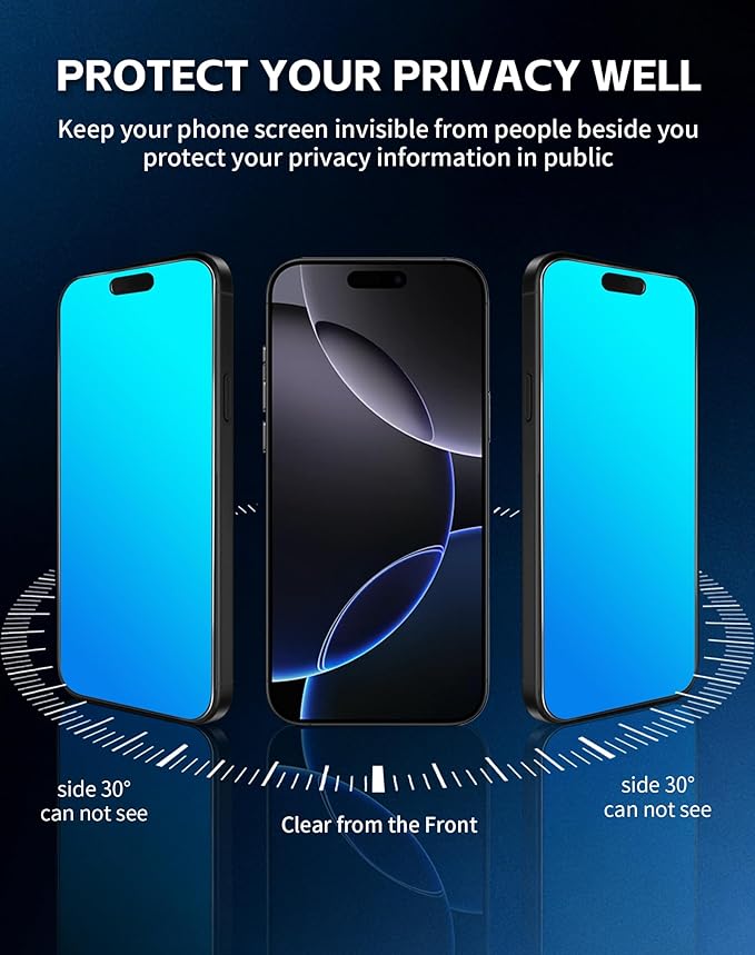 2 Pack for iPhone 15 Pro Max Privacy Screen Protector [6.7 inch] Anti-Spy Private Tempered Glass Film Accessories Anti-Blue Light 9H Hardness No-Bubble Full Coverage Easy Installation