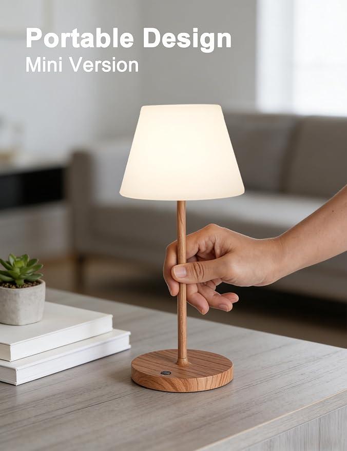 WEILAILUX Mini LED Cordless Table Lamp Rechargeable, 3000mAh Battery Operated Shower Lamp Waterproof, Touch Dimmable 2700K Night Light for Patio Camping Dining Outdoor (Mini Black)
