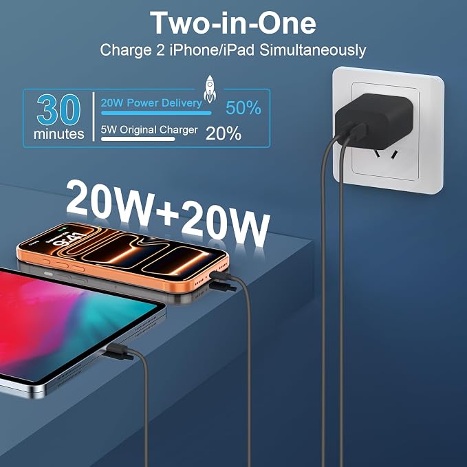 Phone 15/16/17 Pro Max Charger Fast Charging, 20W Dual Port USB C Charger Block with 6.6FT Long USB C to C Charging Cable Cord for Phone 17 16 15 Pro Max/17 16 15Pro/15/1615Plus,Air