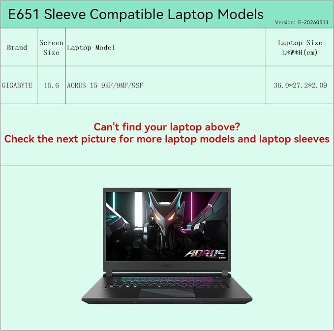 Smatree Elite Laptop Sleeve for 15.6 inch GIGABYTE AORUS 15 9KF/9MF/9SF, Protective Laptop Case with Pocket(E651)