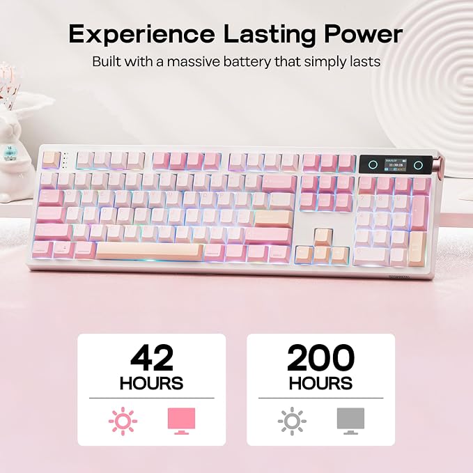 EPOMAKER TH108 PRO Full Size Mechanical Keyboard with Screen & Knob, Wireless Gaming Keyboard with 10000mAh, Creamy Gasket, Hot Swap, Custom Driver, RGB Backlight, NKRO (Pink, Creamy Jade)