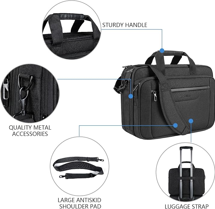 VANKEAN Laptop Briefcase Premium Laptop Case Fits Up to 17.3 Inch Business Shoulder Bag Laptop Expandable Water-Repellent