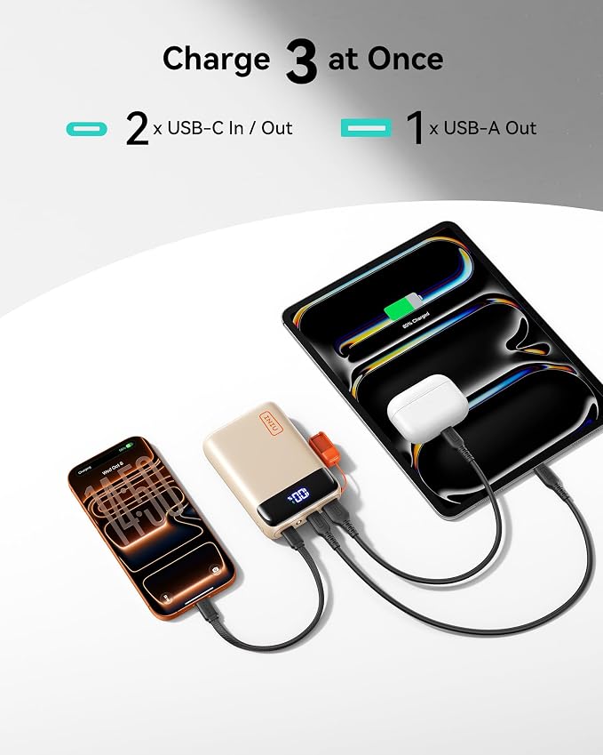 INIU Smallest 20000mAh Power Bank, 22.5W PD Fast Charging Portable Charger with USB-C Cable, Flight-Safe Battery Pack for Travel & Women Daily Commute & Gift, Mini Size for iPhone Samsung iPad, Beige