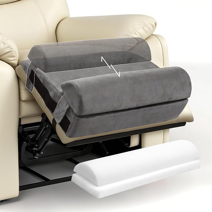 Recliner Foot Rest Cushion - Recilner Leg Rest Cushion with Removable Semi-Cylinder for Superior Support, Adjustable Recliner Foot Rest Extender, Recilner Leg Pillow with 2 Straps, Grey