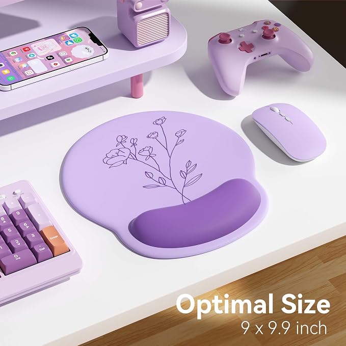 Ergonomic Mouse Pad with Wrist Rest,Mousepad with Wrist Support - Cute Gel Portable Mouse Pads for Desk Laptop,Computer,Office & Home Decor-(Purple)