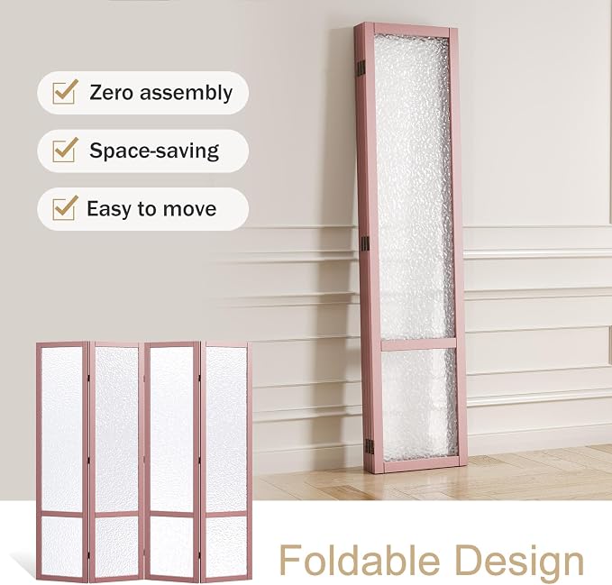 Acrylic Room Divider, 4-Panel Freestanding Partition Screen, Frosted Translucent Privacy Panel - Lightweight Modern Divider for Home Office Studio (Rose Gold, 4 Panels)
