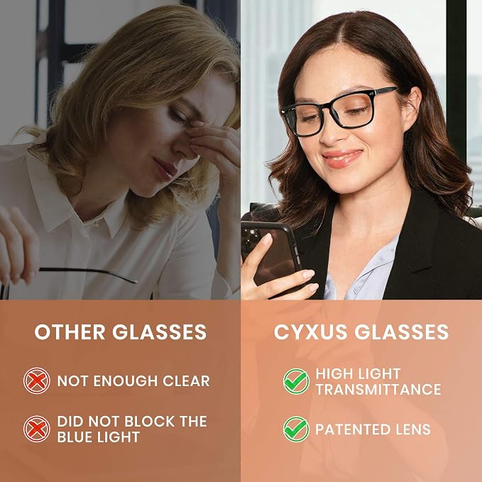 Cyxus Blue Light Glasses Men Women Reduce Eye Strain UV Blocking for Office Work Computer Screen 8082