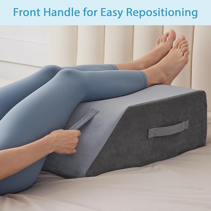 MEGCXIT Leg Pillow Elevation Blood Circulation, Leg Wedge for Elevation for Swelling, Leg Elevating Pillow for After Surgery Memory Foam Foot Knee Pillow for Back Sleeping 24×19×8 Inch Grey Plush