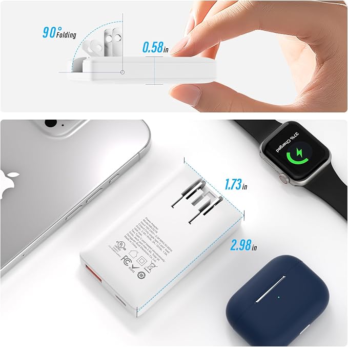 BUDI 20W Extra Slim Portable Wall Charger 2-Port Wall Charger Convenient Travel Accessories Compatible with MacBook and IPad iPhone Samsung Galaxy USB C Laptop Switch, Etc. (20W USB-A&Type-C)
