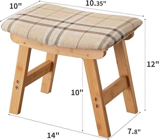 Kitsanery Foot Stool,Ottoman,Bamboo Small Sofa Foot Rest Under Desk,Extra Seating for Living Room, Bedroom and Kitchen (Natural Stool Legs - Stripes Surface)