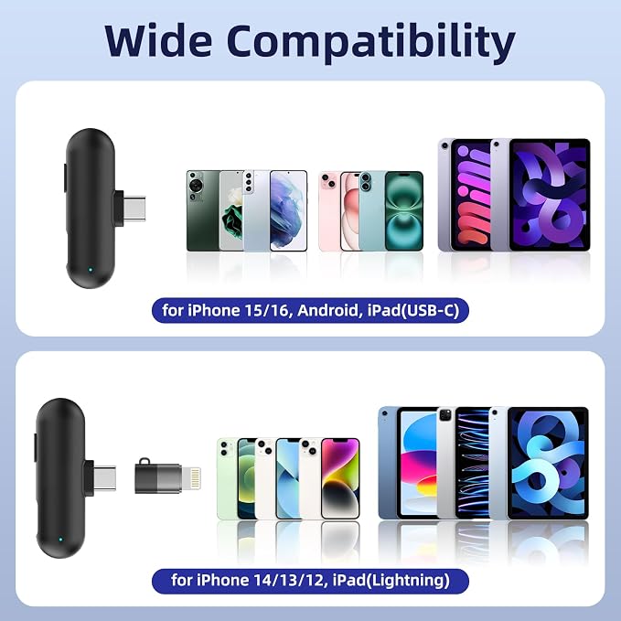 NPTCL Wireless Microphone for iPhone 17 16 15 - AI Noise Cancelling Mini Lavalier Mic USB C for Android Phone with 35H Charging Case for Video Recording Vlogging YouTube TikTok