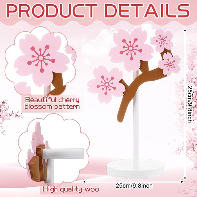 Yookeer Pink Cherry Headphone Stand Cute Headphone Stand Decorative Sakura Wood Desk Decor for Gamer Room Office Desk Gaming Gifts for Girlfriend Office Worker
