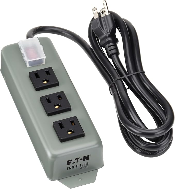 Eaton Tripp Lite Series 3-Outlet Heavy Duty Power Strip, Metal, Mountable (Wall Mount & Under Desk), 6ft Extension Cord, On/Off Switch Cover, Industrial Garage Shop Work Bench Applications (3SP)