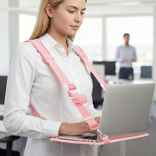 Suncalla Laptop Harness for Walking Portable Wearable Laptop Stand for up to 14'' Tablets E-Readers Notebook Notepad Standing Desk with Adjustable Straps(Pink)