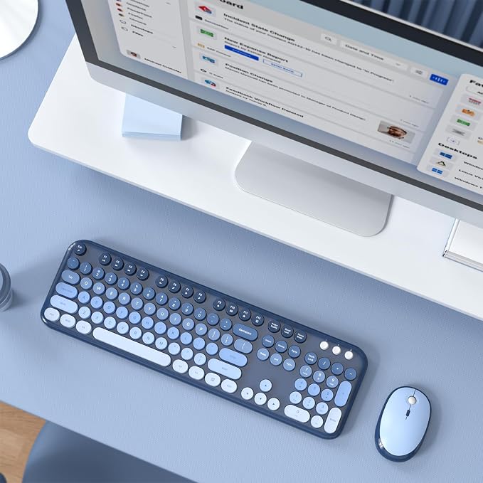 MOFII Wireless Keyboard and Mouse Combo, 2.4GHz Retro Typewriter Keyboard Full Size, Quiet Click Mouse, USB Receiver Plug and Play, for PC, Laptop, Desktop, Windows (Sea Blue Gradient)