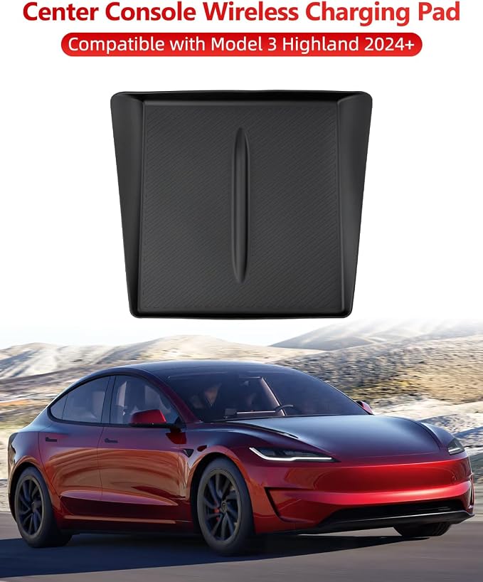 Black Center Console Silicone Mat Conpatible vith Tesla Model 3 Highland 2024-2026, Waterproof Spill Proof Center Console Liner Pad, Non-Slip Vireless Charging Friendly Interior Accessories(Style A)