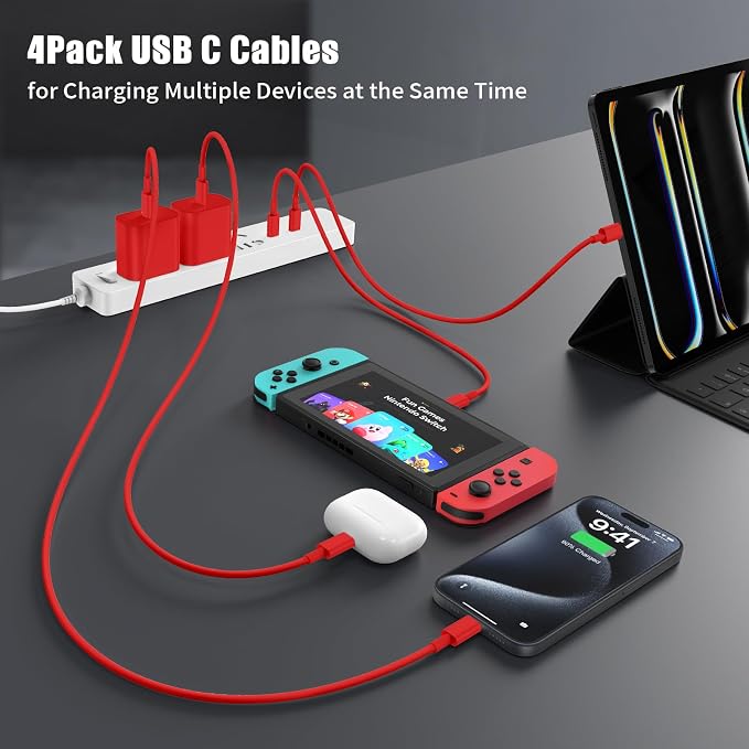 Essri USB C to USB C Cable 3FT for Apple iPhone 16 15 Charger Cord,4Pack 60W C to C Cable Fast Charging Wire for iPhone 16 15 Pro Plus Pro Max iPad Pro/Air MacBook Pro/Air,for Galaxy S24 S23 -Red