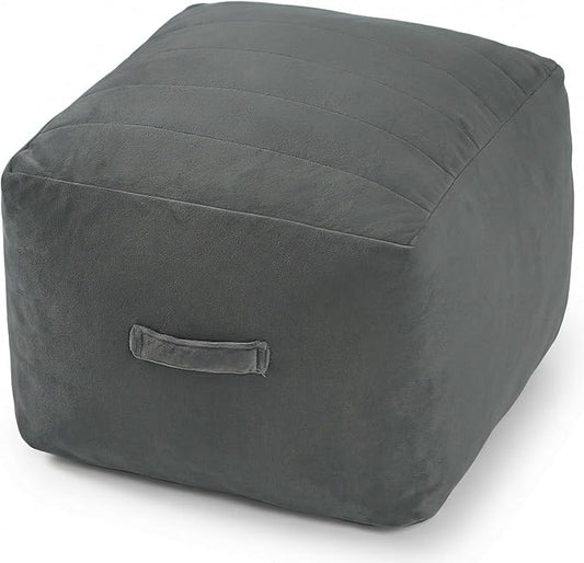 MeMoreCool Square Stuffed Pouf Ottoman Foot Rest, Floor Pouf Foot Stool with Foam Chunk Filling, Soft Stuffed Ottoman Footrest for Living Room, Dark Grey