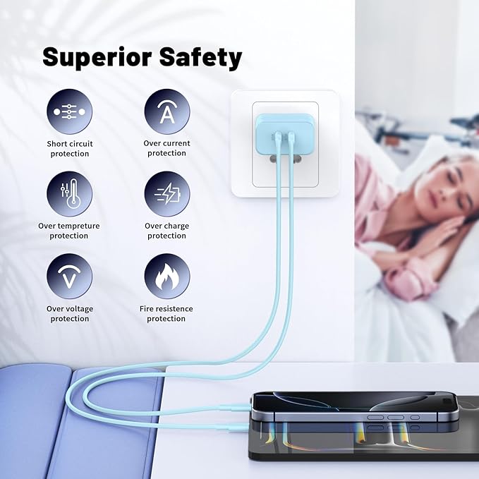 QZIIW iPhone 16 15 Pro Max Charger Fast Charging,45W Dual Port USB C Fast Charger Block [2-Pack] & Extra Long 60W 3/6/10/10FT USB C Cable - PD Quick Adapter 3.0 for iPhone 16 15/16 15Pro/16 15 Plus.
