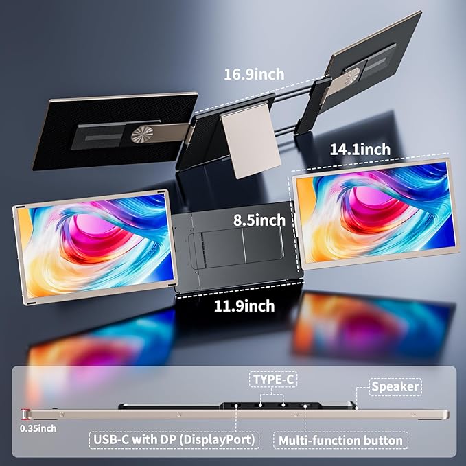 S6 Laptop Screen Extender Monitor Portable, 15.6'' Dual Screen Monitors for Laptop Plug and Play, FHD 1080P IPS Multi Triple Monitor for 13''-17'' Laptops Compatible with Mac/Wins/Android/Dex