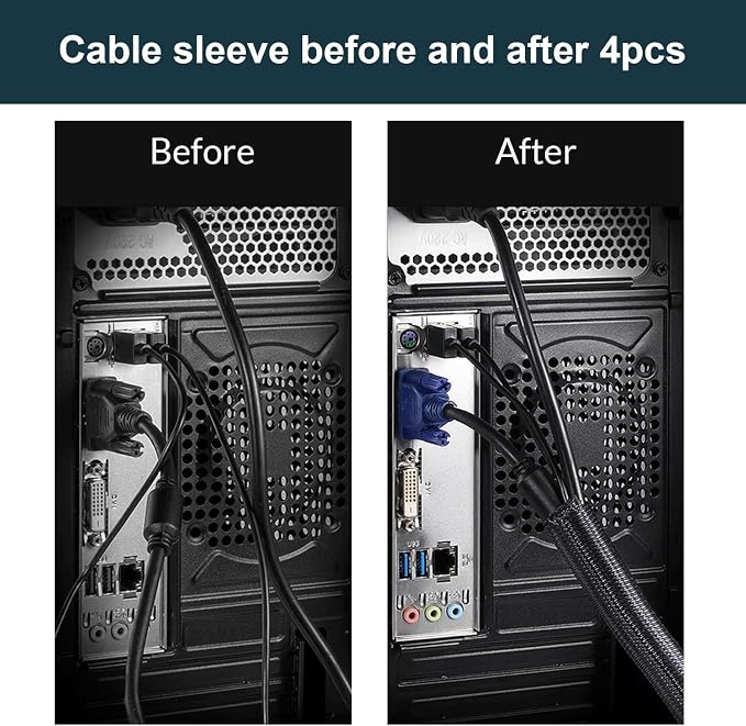 INCHOR Cable Management Kit 210 Pcs, 5 Cord Organizer for Desk, 28 Cable Clips, 100 Fastening Cable Ties, 4 Cable Sleeve Split, 10 Wire Organizers for Cords, 20 Zip Tie Mounts for Car Office Home