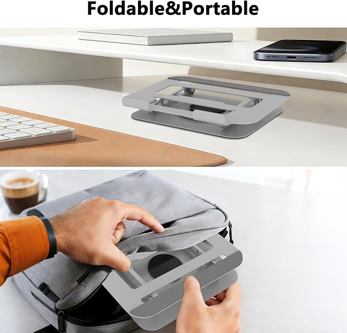 360 Rotation Laptop Stand, Multi-Angle Adjustable Laptop Holder Riser Stable Base Fully Foldable Easy to Storage and Portable Fit for MacBook Pro/Air HP 14 All Under 16” Devices (Silvery)