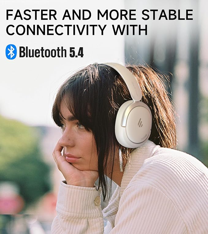 Atom Max Hybrid Active Noise Cancelling Over-Ear Headphones - Hi-Res Audio with Microphone, Volume Control, 45H Playtime, Fast Charging, Bluetooth 5.4, App Customization, Foldable Headset, White