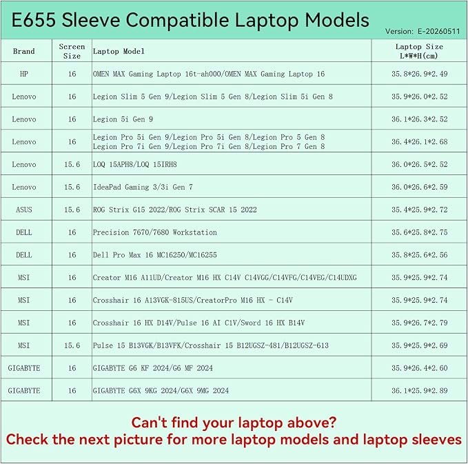 Smatree Elite Laptop Sleeve for 15.6-16 inch Lenovo IdeaPad Gaming/LOQ/Legion, ASUS ROG Strix, DELL Precision/Pro Max, MSI Crosshair/CreatorPro/Creator, Protective Laptop Case with Pocket (E655)