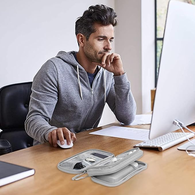 Skycase Electronic Organizer Travel Case - Waterproof Travel Cord Pouches for Organization, Cable Organizer, All-in-One Double Layers Storage Bag for Accessories, Charger, Cable, Grey - Large