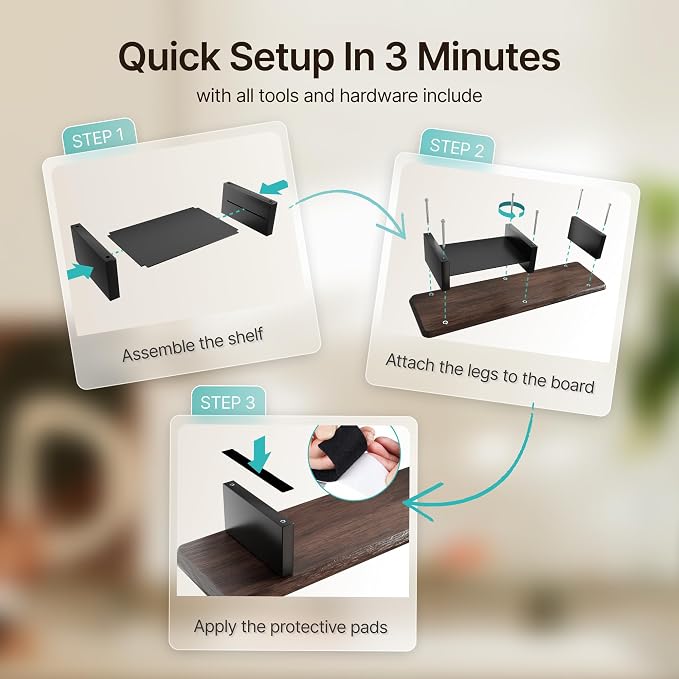 PEGZONE Dual Monitor Riser with Integrated Metal Shelf, Large Walnut Wooden Desk Shelf for 2 Monitors/TV, Wide 31.5" Long Monitor Stand Riser for Desk, Wood Monitor Stand Organizer for Home Office